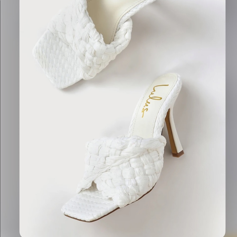 NEW Oswaldo White Woven Raffia Square toe High Heel Sandals Stiletto